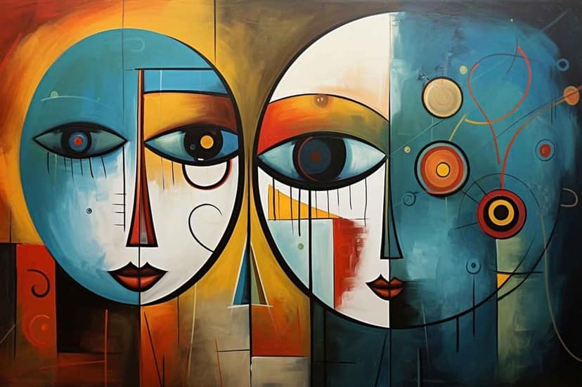 ABSTARCT FACE PAINTINGS WALLART 24in X 16in WITH BLACK FRAME view 2