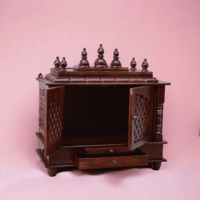 Unique Design Handmade and Handpainted Wooden Pooja Temple, Mandir with Big Drawer for Home and Office set 1 view 2
