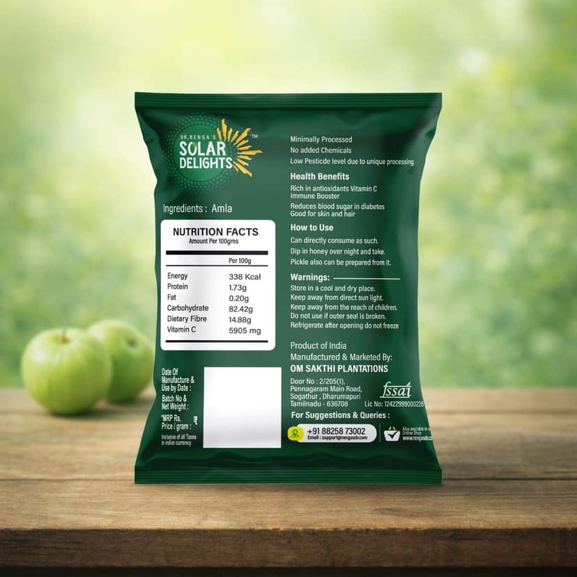 Dr. Renga’s Solar Dried Salted Amla | Dried Gooseberry for Hair, Digestion & Immunity | Natural Dehydrated Fruit Without Sugar | 100g view 2