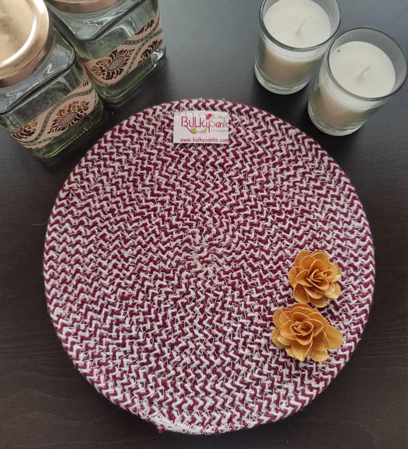 Round table mats cotton placemats (pack of 1) | Hotpads / trivets 9", Heat Resistant, Reversible Use (Maroon) by Bulky Santa view 2