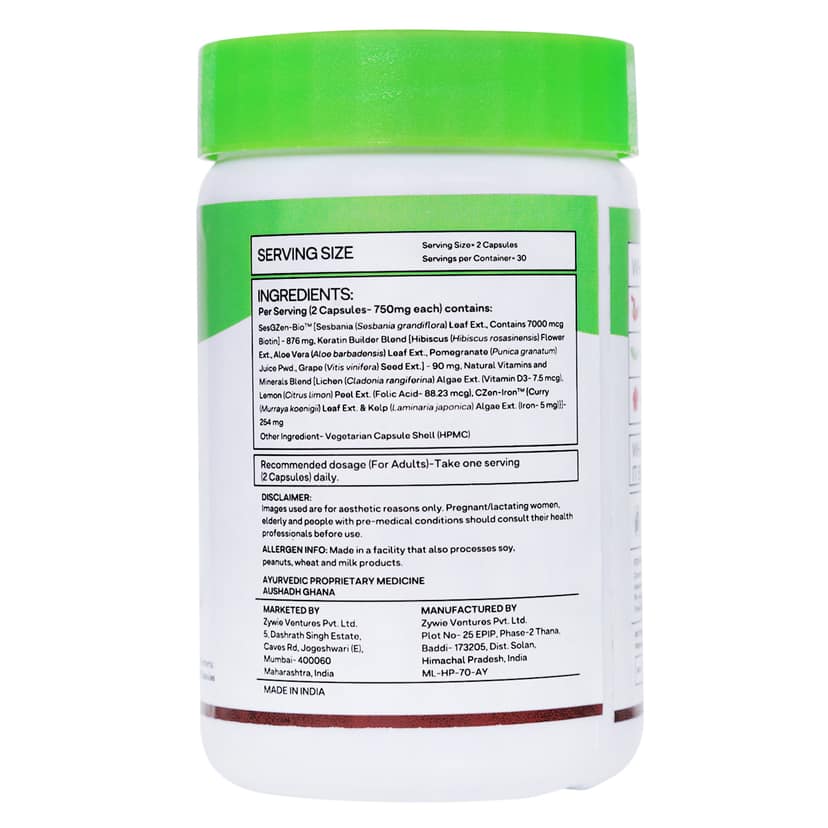 Oziva Plant Based Biotin Xtra | 60 Capsules | Natural Vitamins | Keratin | Hair Repair | Growth view 2