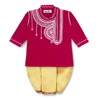 Mustmom Soft & Comfortable Traditional Embroidered Ethnic Dhoti Kurta Set for Baby Boy Annaprasana Choroonu Bhaatkhulai Rice Ceremony Weding Haldi Ceremony