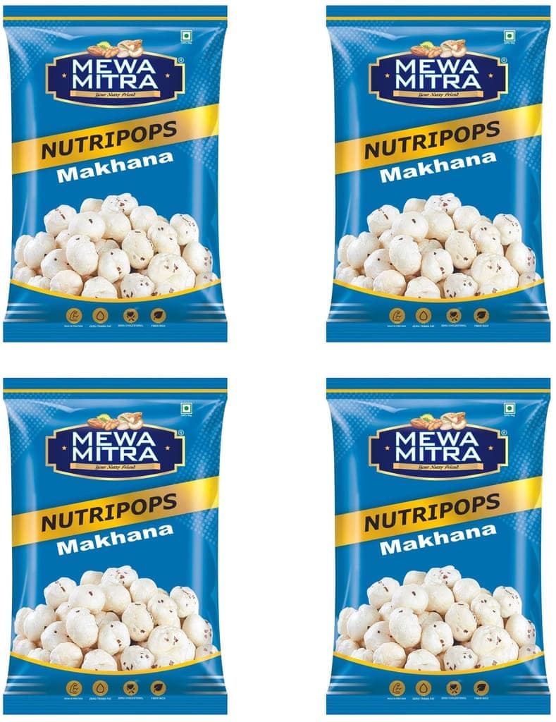 MewaMitra Nutripops Phool Makhana 1kg (Pack of 4 x 250g) | Premium Plain Makhana | Fox Nuts | Healthy Low Calorie Snack