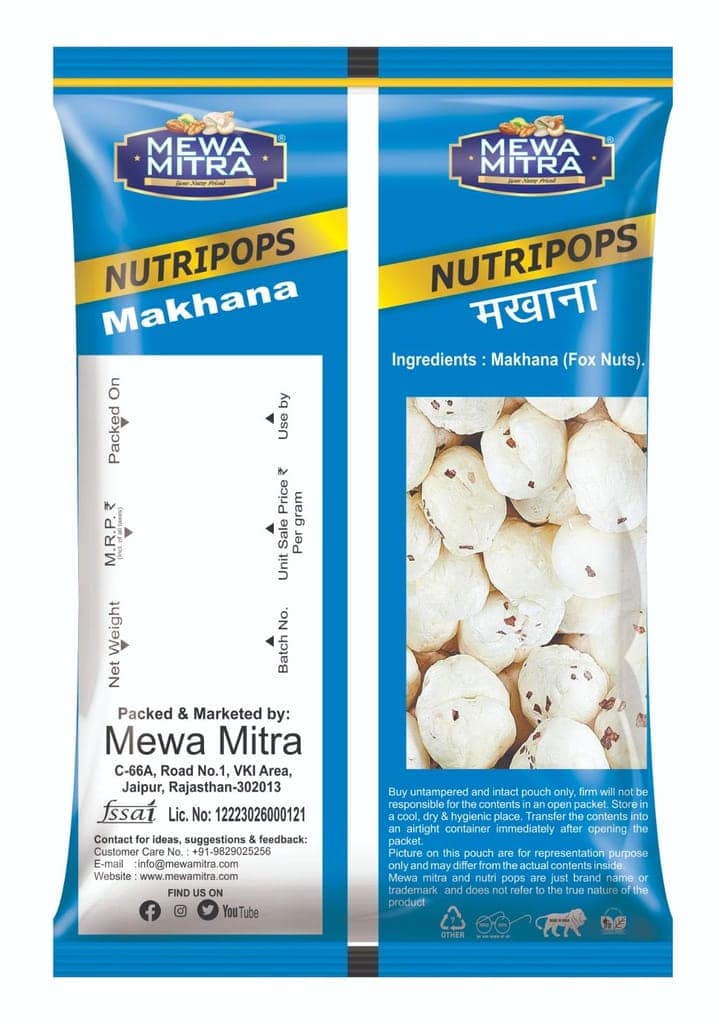 MewaMitra Nutripops Phool Makhana 1kg (Pack of 4 x 250g) | Premium Plain Makhana | Fox Nuts | Healthy Low Calorie Snack view 2