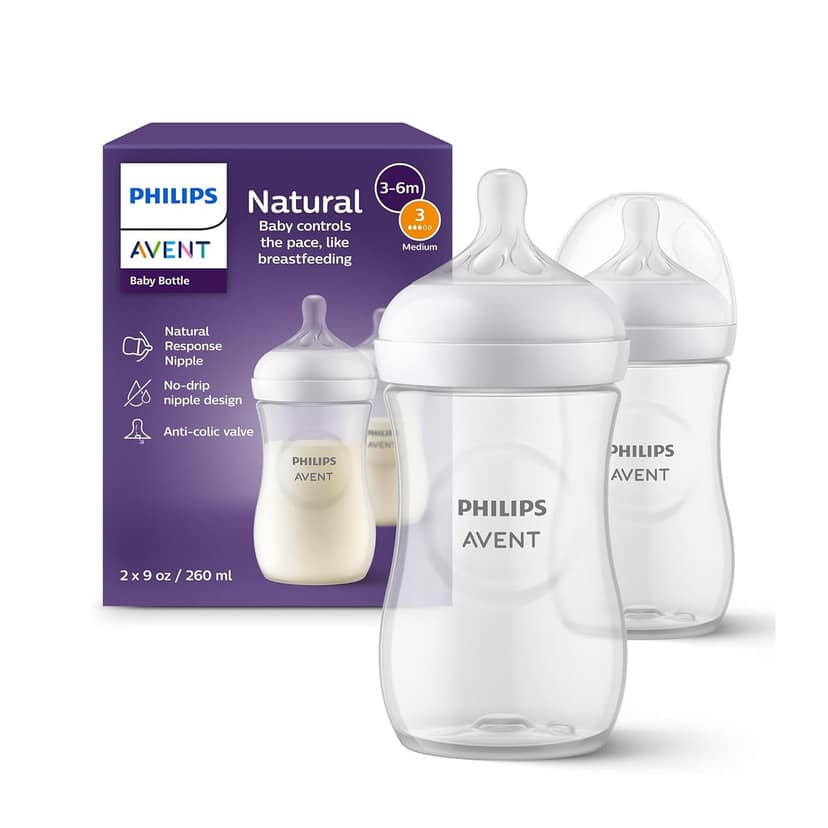 Philips Avent Natural Response Baby Feeding Bottle - 260Ml Baby Milk Bottle Pack of 2, Bpa Free for Babies 3-6 Months, SCY903/02 Philips Avent Natural Response Baby Feeding Bottle - 260Ml Baby Milk Bottle Pack of 2, Bpa Free for Babies 3-6 Months, SCY903