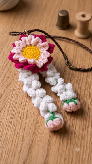 CROSHIA HUT Handmade Crochet Floral Hair Accessory with Strawberry Detailing | Cute Flower Hair Clip for Girls & Women