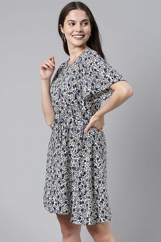 Off-White Polyester Abstract Print Fit & Flare Mini Dress VD1003 view 2