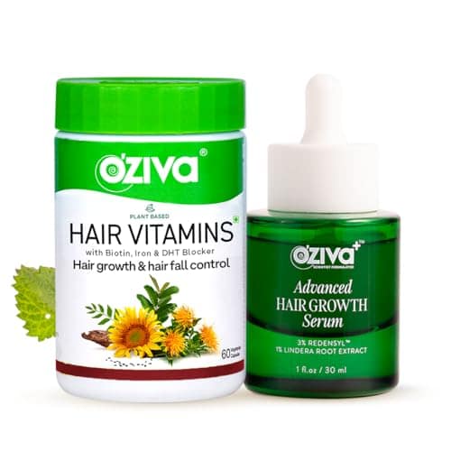 OZiva Hair Vitamin Capsules for Hair Growth & Hair Fall Control, 60 Cap and OZiva+ Advanced Hair Growth Serum with 3% Redensyl & 1% Lindera Root Extract | Balances Scalp Microbiome 30ml OZiva Hair Vitamin Capsules for Hair Growth & Hair Fall Control, 60 view 2