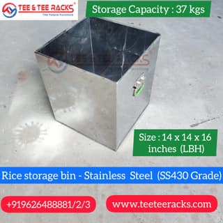 Rice Stainless Steel Storage Bin - 37 Kg Capacity