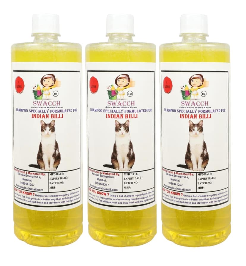 SWACCH Shampoo Specially FORMULATED for Indian Billi (1 Litre) (Pack of 3) Lemon view 2