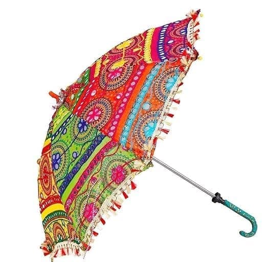 Gayatri Handicrafts Rajasthani Print Umbrellas Hand-crafted Elegant for Weddings, Celebrations, and Home Decor - Multicolor - Round - Cotton view 2
