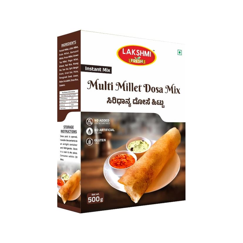 Lakshmi Fresh Multi Millet Dosa Mix 500g | Instant & Gluten-Free | High-Fiber, Healthy Millet Dosa Mix (pack of 3) (pack of 2)