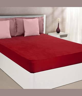 GURU SALES - Cotton Terry Water Proof Double Bed Mattress Protector - 183 cm (72") x 198 cm (78") - Maroon