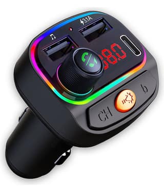CRUST CS30 Car Bluetooth Device with Call Receiver, FM Transmitter for Music System & Dual USB + Type C Fast Charger; 7 Colour LED Lights; 6 Equalizer Presets; USB MP3 Audio Playback; Voice Assistant