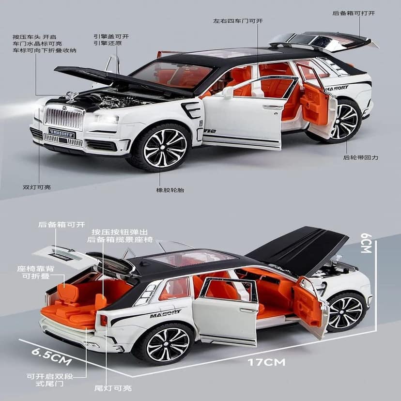 KTRS ENTERPRISE 1:32 Rolls Royce CULLINUN MASORY Diecast Metal Pullback Openable Doors Toy Cars with Flashing Light and Musical Sound for Gifts Toys for Kids Boys and Girls Children