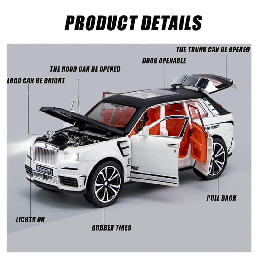 KTRS ENTERPRISE 1:32 Rolls Royce CULLINUN MASORY Diecast Metal Pullback Openable Doors Toy Cars with Flashing Light and Musical Sound for Gifts Toys for Kids Boys and Girls Children view 2