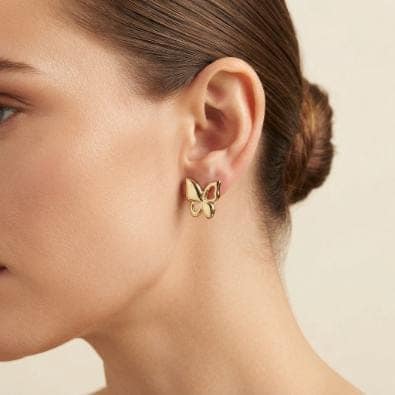 Gold Open-Wing Butterfly Studs | Gold-Tone Anti-Tarnish Imitation Jewellery view 2