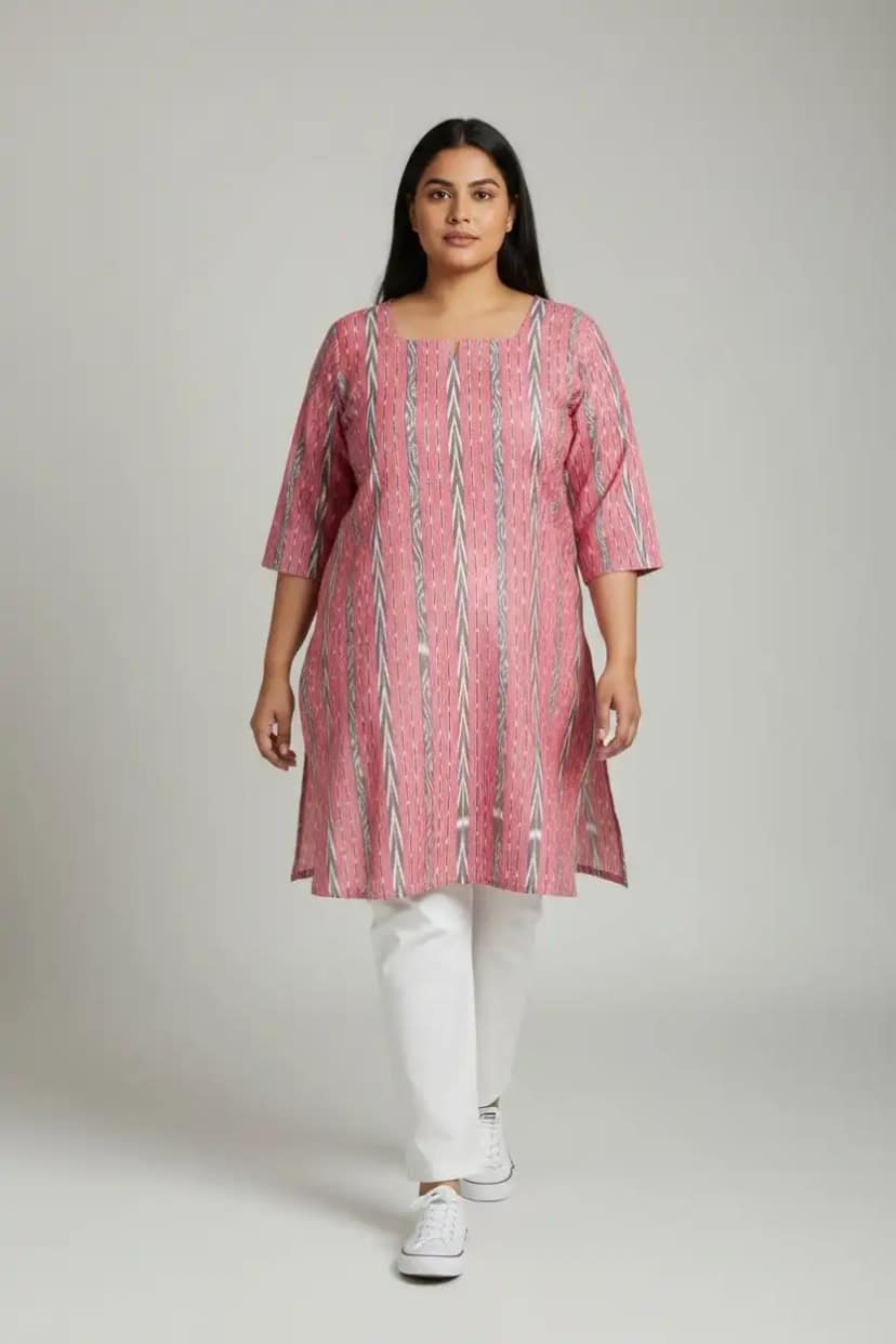 Handloom Sambalpuri Cotton Kurti in Pink with Bandhakala Tie-Dye