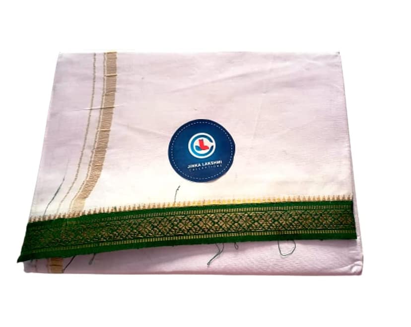Jinka Lakshmi Collections Combo White Cotton Dhoti With Big Borders 4 Meters Unstitched Pack of 2 (Multicolor-2) view 2