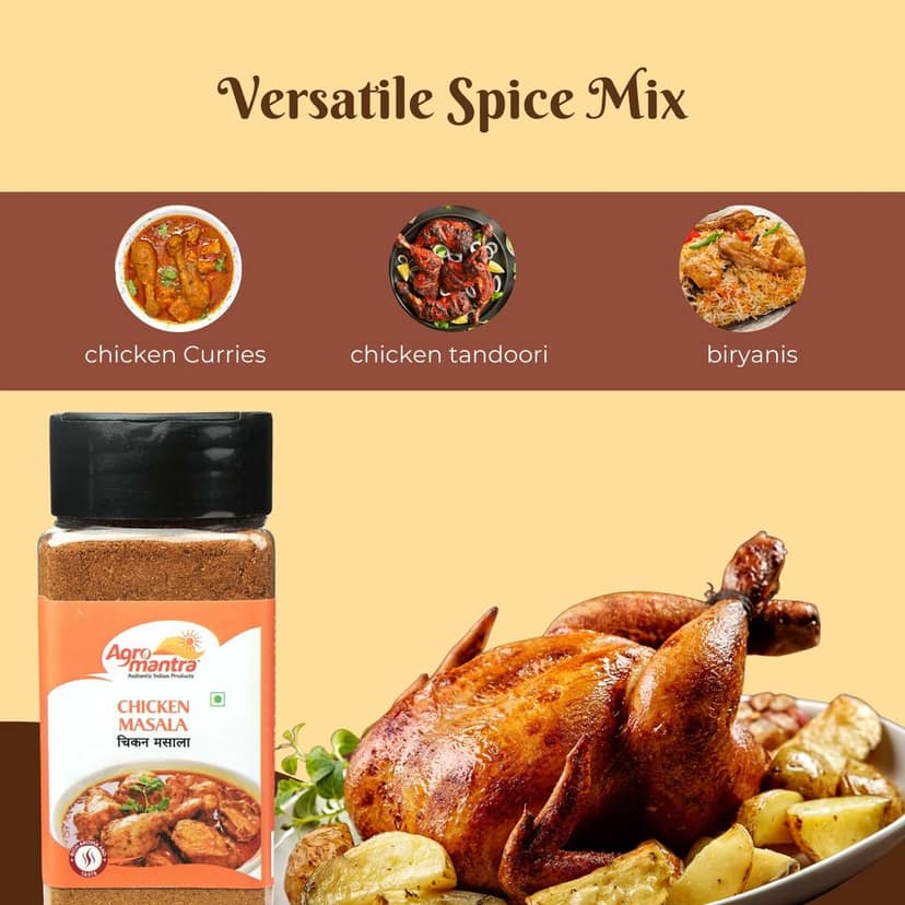 Agro Mantra Chicken Masala 100g | Authentic Indian Spice Blend | Ideal for Curries, Tandoori, & Biryani | Rich Flavor & Aroma | Handpicked Ingredients | Fresh & Preservative-Safe | Ready-to-Cook Indian Curry (pack of 2) view 2