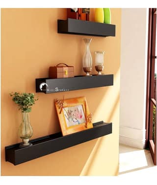Home Sparkle Floating Shelves Black MDF - Pack of 3