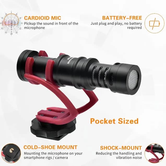 (Refurbished) Comica CVM-VM10II - Micro Cardioid Condenser Shotgun Video Microphone (Red) view 2