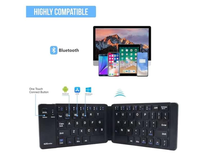 Portronics Chicklet Foldable QWERTY Keyboard, Mini Pocket Sized, Rechargeable, Bluetooth Wireless, One Touch Connect Button, for iOS, Android and Windows Tabs, Smartphones view 2