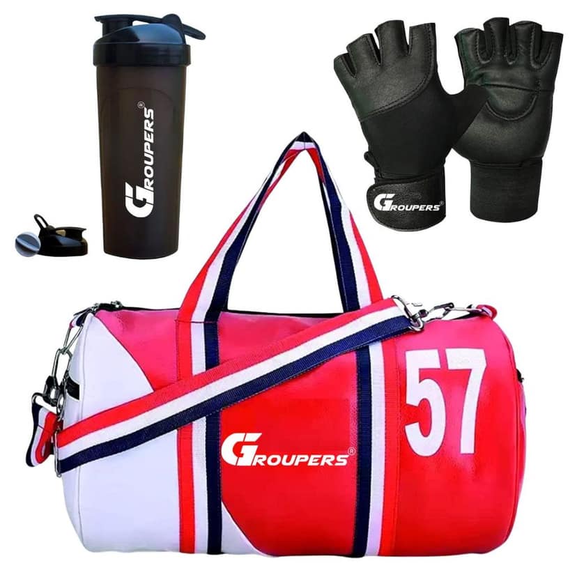 GROUPERS Duffle PU Leather Bag with Wrist BandlGym Bags(5N-SWSD-GLVS-57-RDWHT)