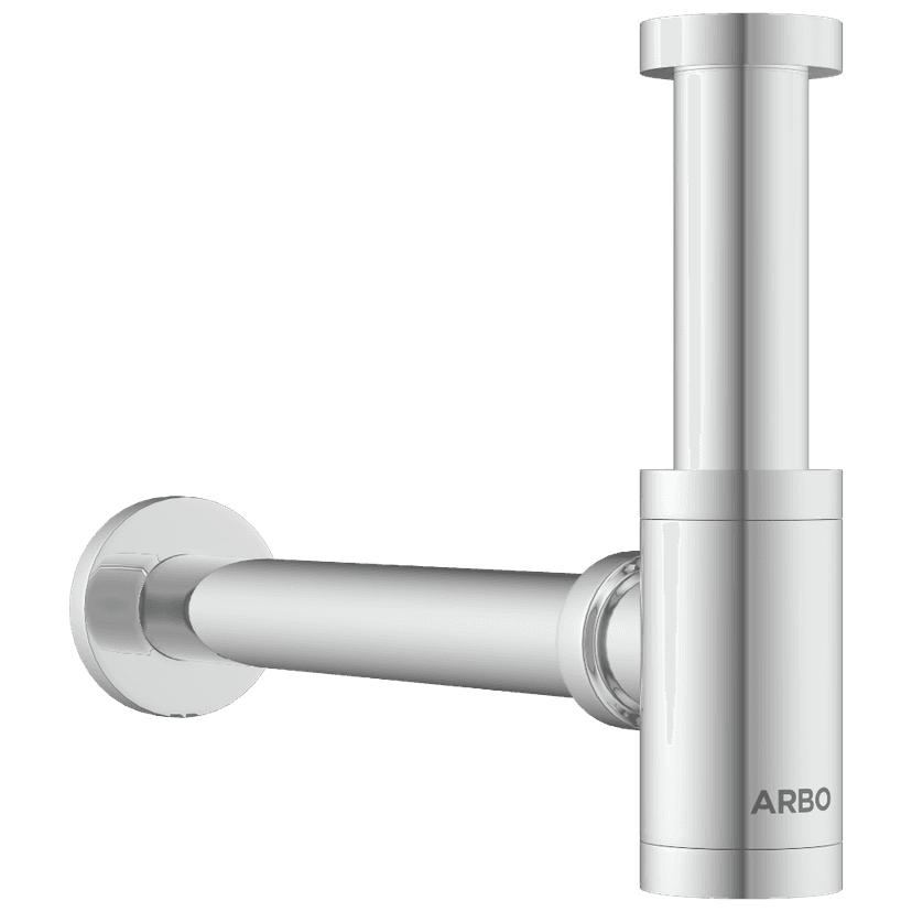 AC-36 Brass Round Bottle Trap With Long Wall Connection Pipe & Wall Flange