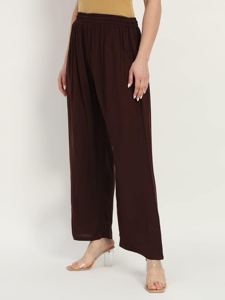 Soft Colors Regular Fit Pocket Palazzo (Brown) view 2