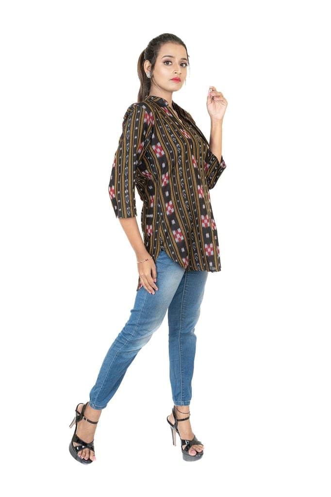 GHL GUENDICHA HAAT Sambalpuri Certified Handloom Women's Pure Cotton High Neck Kurta