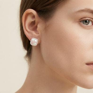 Baroque Pearl Button Studs - White Opal AB Pearl | Gold-Tone Anti-Tarnish Imitation Jewellery view 2