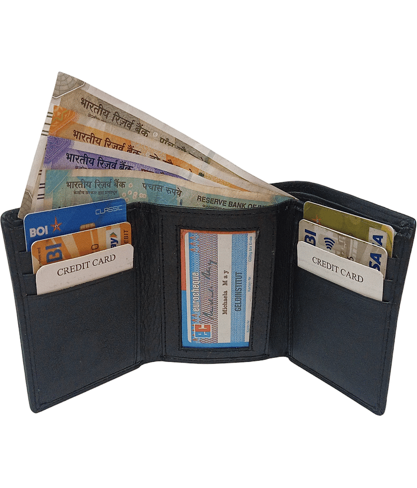 COCO ROYAL 100% Leather Solid Men's Three Fold Wallet With 10 Slots For Card ( Black , Pack of 1 ) view 2