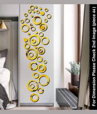 Handa 6 Ring and Dots Golden Decorative Mirror Stickers for Wall, 3D Acrylic Stickers for Hall, Bed Room, Kitchen, Living Room, Kids Room