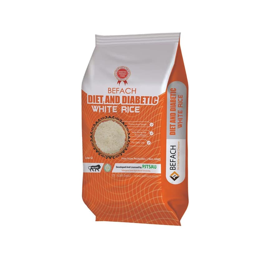 BEFACH-Diet and Diabetic White Rice Free of Pesticides, Non GMO, Certified Low GI & Low Sugar White Rice Perfect for Diet & Diabetic Patients (1 KG) Pack of 2