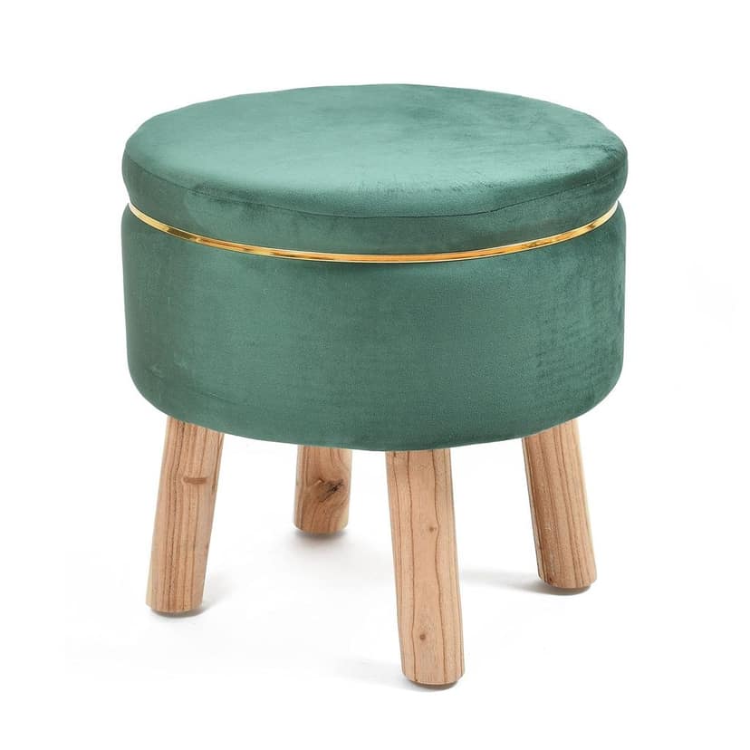 SmartKart Ottoman Pouffe Stool for Living Room Poof Sitting Furniture Footrest Pouffe for Sitting | Foot Stool for Office, 16x16x16 Inch, Brown (Combo, Green) view 2