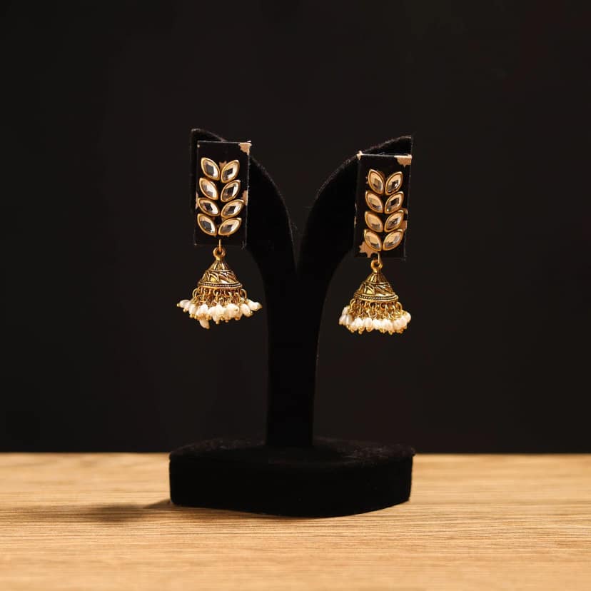 Yellow - Adya Stone Work Fabart GS Jhumka Earrings view 2