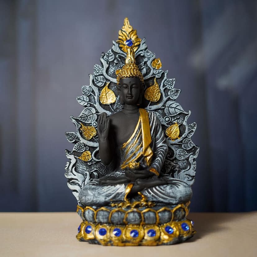 Craftlayout Resin Setting Under Tree Meditating Lord Buddha Statue - Black, 23Cm