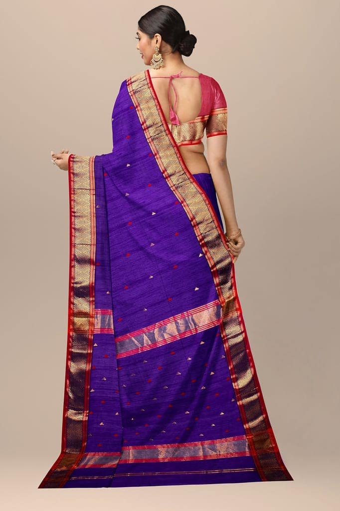 Violet Buti Handwoven Sausar Silk with Triangle Buti Border Saree SKU - BS10097 view 2