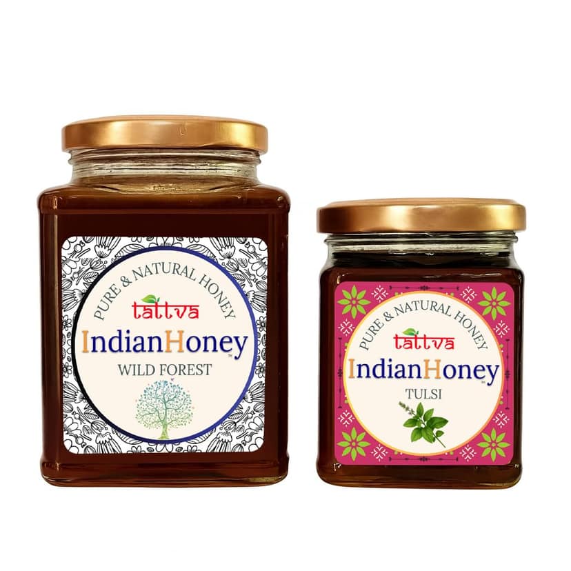 IndianHoney Wild Forest Honey & Ayurvedic & Stress-Relief Tulsi Infused Honey Combo Pack (500gm & 230gm) Wild Forest & Tulsi