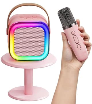 K12 Portable Party Speaker with Wireless Mic, Bluetooth Audio System, RGB Light Effects & Rechargeable Battery for Karaoke Singing