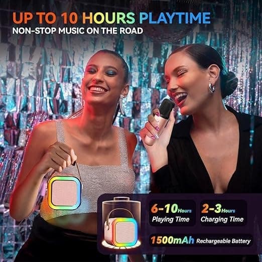 K12 Portable Party Speaker with Wireless Mic, Bluetooth Audio System, RGB Light Effects & Rechargeable Battery for Karaoke Singing view 2
