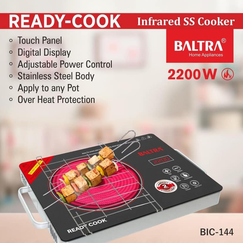 BALTRA Infrared SS Cooker 2200 Watt with Kettle (1.8 Ltr), Use All Kind of Utensils in Infrared Cooktop, Stainless Steel Handle, Over Heat Protection Infrared, Super Fast Boiling, 2 Year Warranty view 2