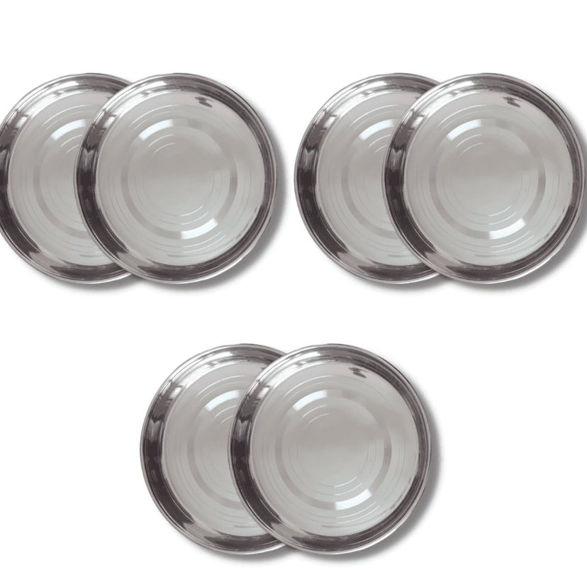 SHINI LIFESTYLE Stainless Steel Plate, khumcha, Thali, laser design, full size dinner plate 6pc