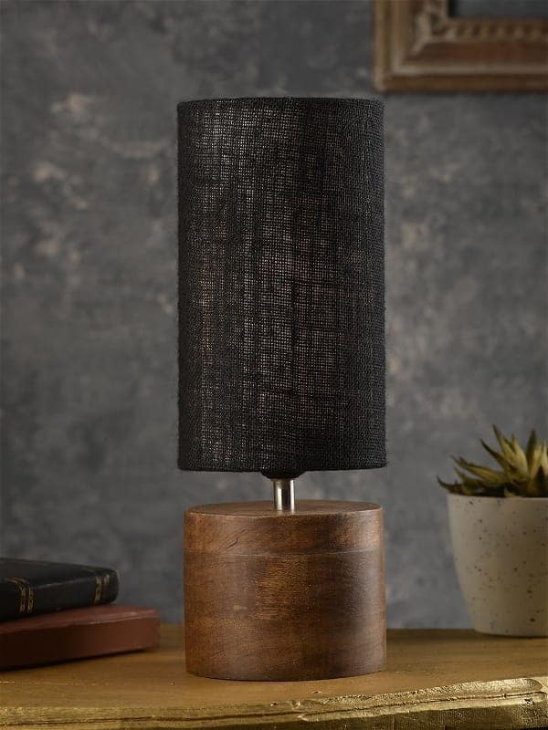 Wooden Log Table Lamp With Black Jute Shade view 2