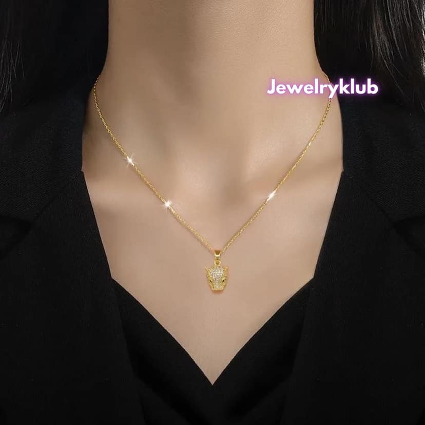 Jewelryklub Pendant For Girls Women Ladies Girlfriend Wife Leopard Crystal Necklace Locket Long Chain Gold Necklace Diamond AD CZ Pendants Chains Western Valentine Gifts Birthday Lovers view 2