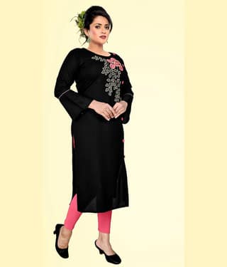 haya fashion - Black Rayon Women's Straight Kurti ( Pack of 1 )