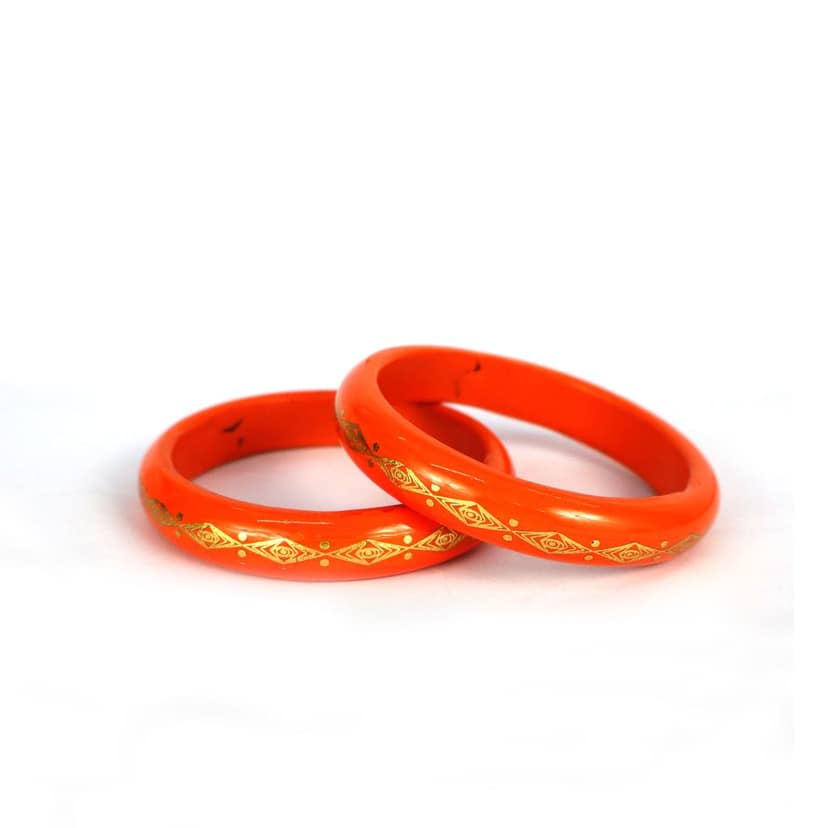 FHS Rajasthani Design Lac Bangles Set -Orange view 2