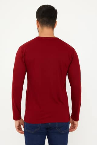 Men's Maroon Full Sleeve T-Shirt with Geometric Print | Stylish Casual Wear for Daily & Party Use