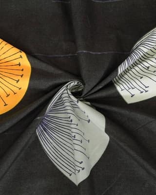 Black and White Cotton Bedsheet with Yellow and White Floral Print